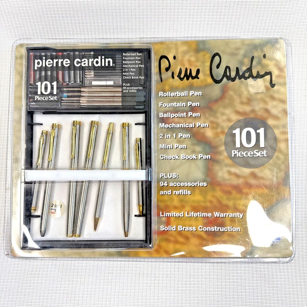Vintage Pierre Cardin 101 Piece Pen & Pencil Set Solid Brass NOS, NIB - RARE